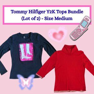 Tommy Hilfiger Y2K Bundle (Size M) | Graphic Tee + Red Turtleneck Sweater